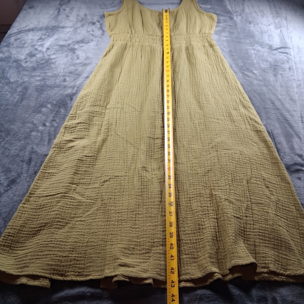 Steve Madden Maxi Dress Womens Large Olive Green Gauze Smocked Waist Side Slit - Picture 8 of 9